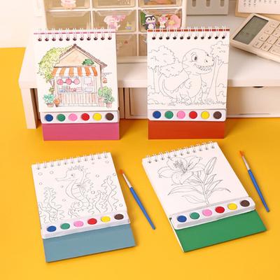 Creative Painting Book Set Watercolor Sheets with 6 Color Grids Ergonomic Brush Mini Watercolor Workbook Travel Kit for Adults Gift