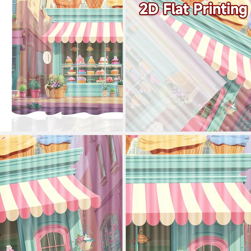 2D Flat Printing 2pcs Party Curtains Cute Cupcakes Kawaii Bakery Shop Digital Printed Polyester Drapes Seasonal Party & Holiday