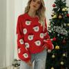 Nowy Rodzinny Świąteczny Sweter Dzianinowy Damski z Długim Rękawem Okrągły Dekolt Dżemper z Nadrukiem Świętego Mikołaja Damski Pulower Bluza