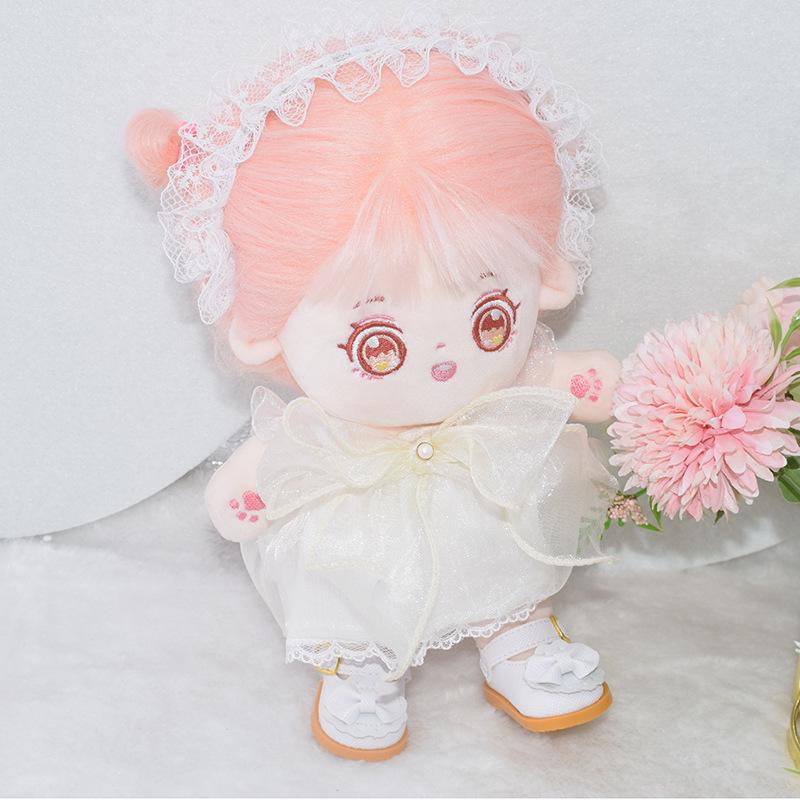 White Princess Dress & Headband Set for 20cm Cotton Dolls - 10cm/20cm Size Dress-Up Accessories