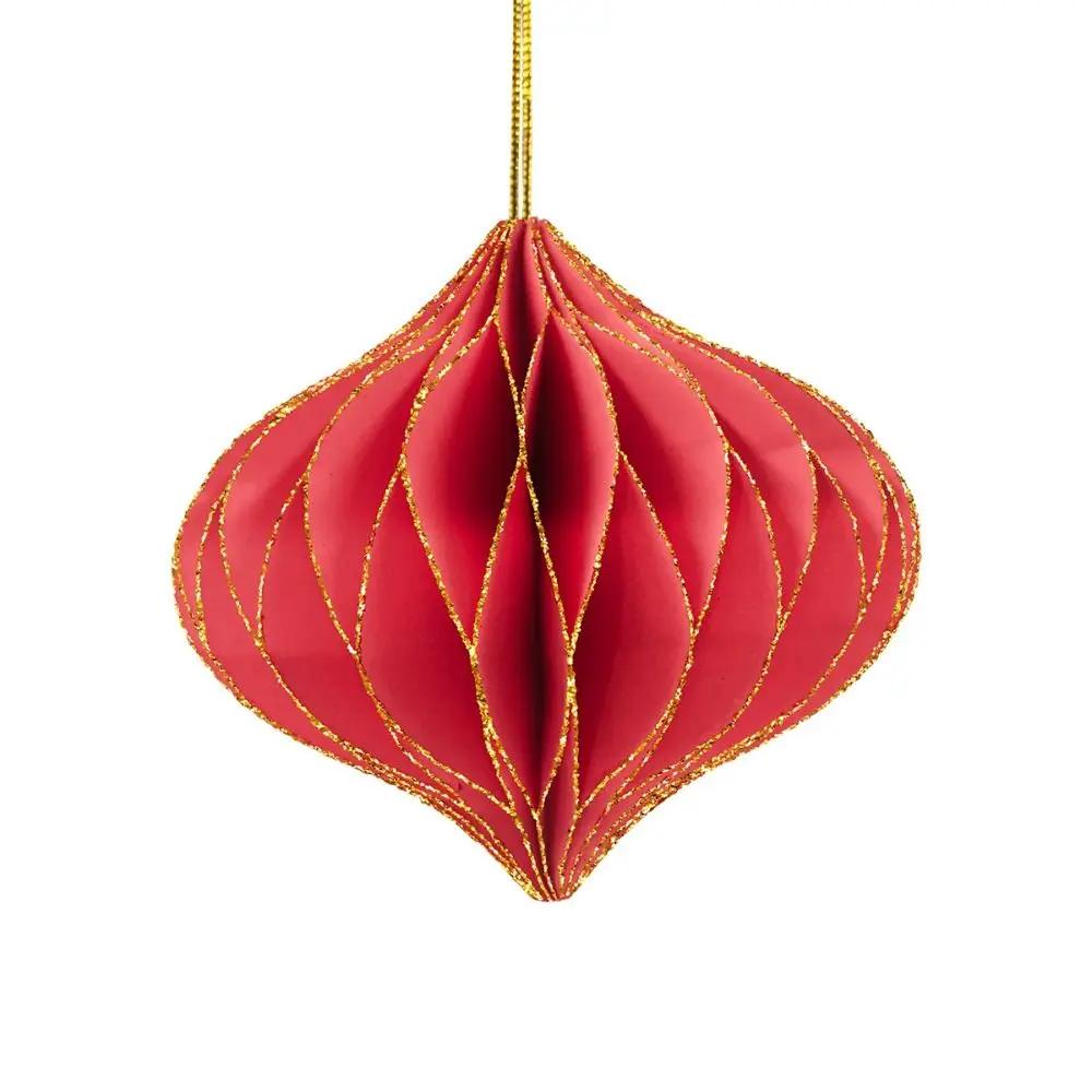Ornament Paper Christmas Tree Honeycomb Ball Mini Lantern/Spherical Christmas Tree Pendant Hanging Home красный