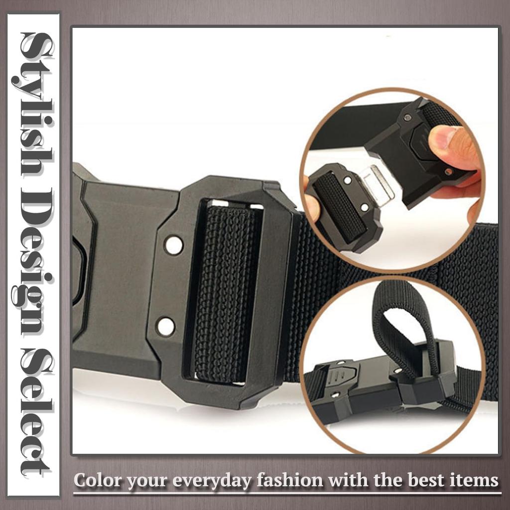 One Limitation Tactical Elastic Quick Release Belt for Work and Military BP636 One-Touch Use, Men's (Black)