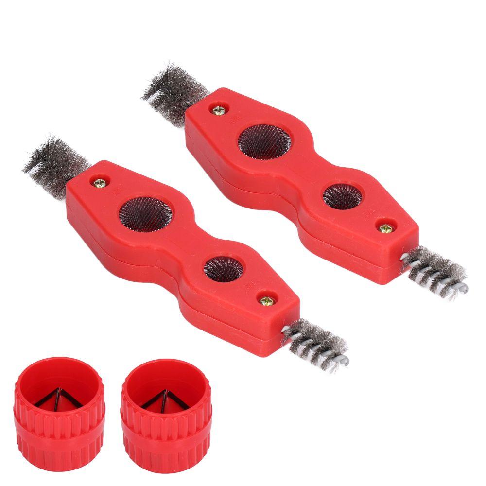 

4PCS for 1/2 in and 3/4 in Pipes Copper Pipe Cleaner and Reamer Set Red Copper Tubing Brush Pipe Deburring Tool with Wire Brush