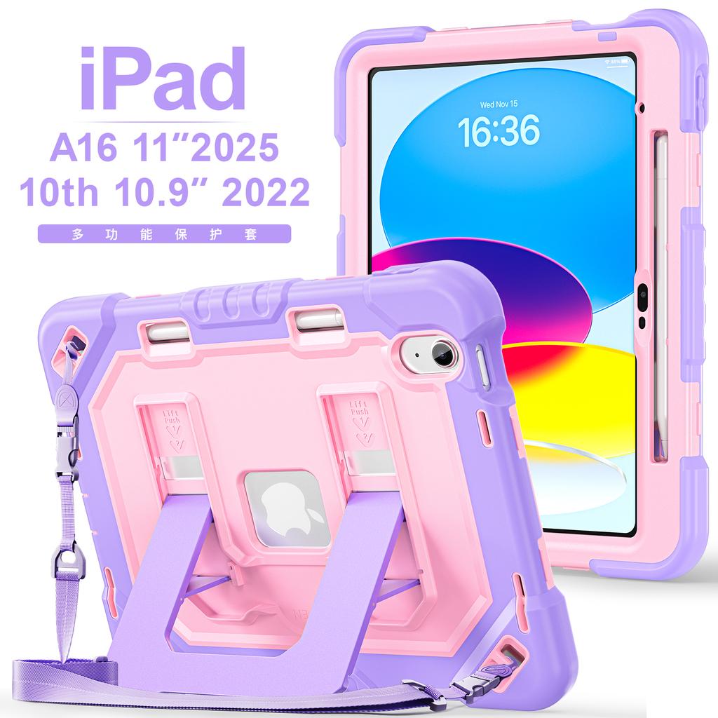 Kids Students protective cover For iPad 11th Gen A16 10th 10.9" Stand Case cover with shoulder strap and pen slot