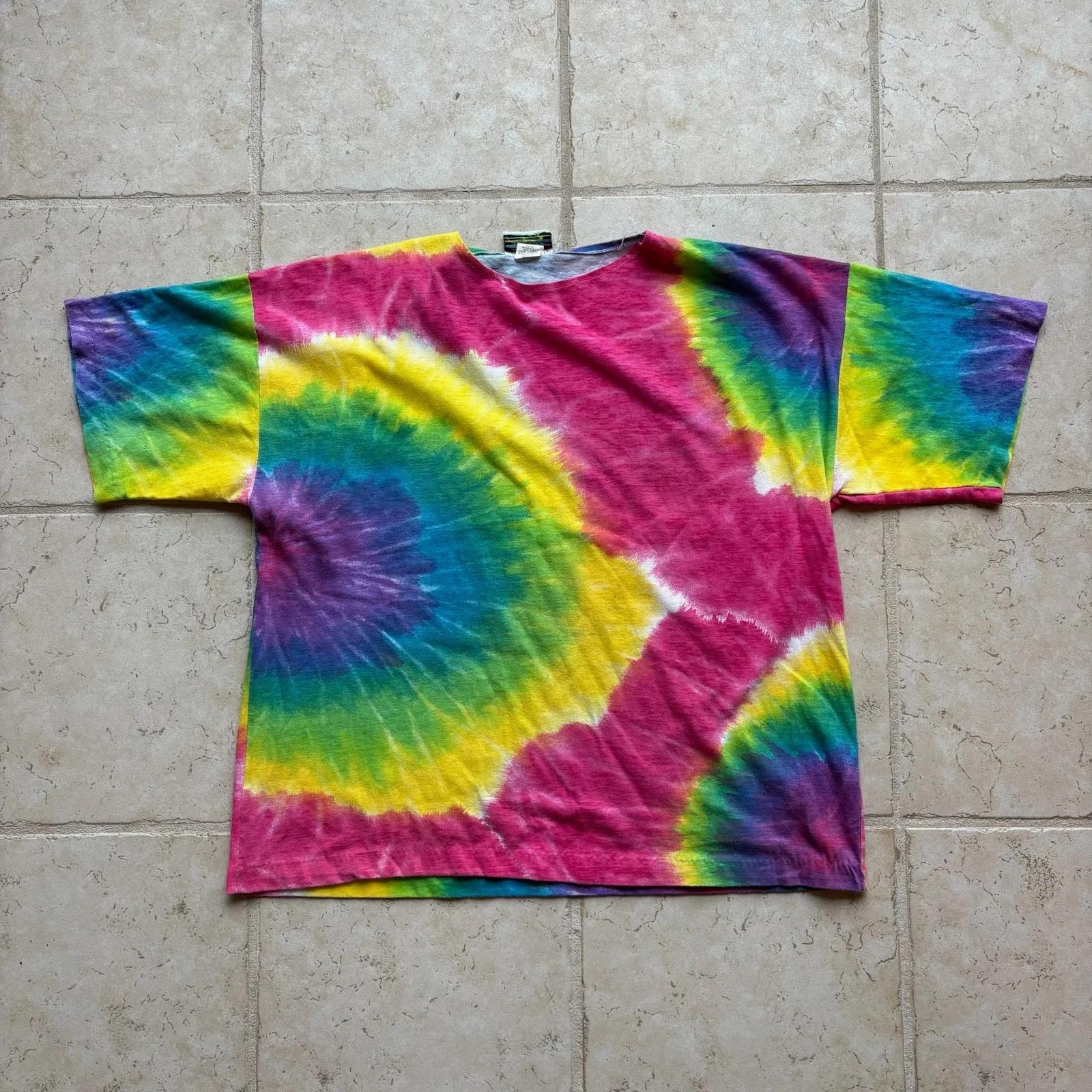 

1990s Vintage Tie Dye T Shirt USA Single Stitch Rainbow Spiral Tee Size Large M