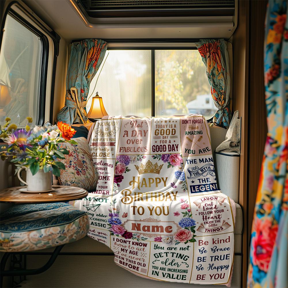 Happy Birthday Quotes Blanket Personalized Name Soft Comfortable Stylish Blanket Car Blanket Perfect For Travel Camping Outdoor Home Suitable For All
