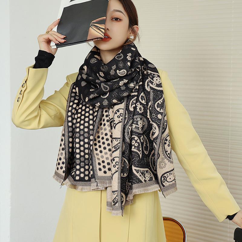 

New Dot Cashmere Two-Sided Scarves Autumn Dustproof Beach Towel Popular 190X65CM Sunscreen Bandanna Winter Lattice Travel Shawls