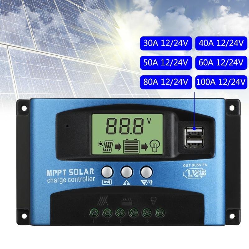 Solar Controllers MPPT 100A 80A 60A 50A 40A 30A Dual USB LCD Display 12V 24V Solar Cell Panel Charger Regulator