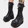 New Mid Calf Boots Wedge Knight Boots Buffalo London Shoes Platform Woman Fashion Lace-up Ladies Chelsea Zipper Botas Size 43
