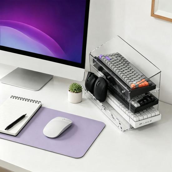 Computer Peripherals Organizer 3-Tier Keyboard Display Stand, Ergonomic Tilt Acrylic Storage Organizer, Shelf Space Saving Holder for Mechanical