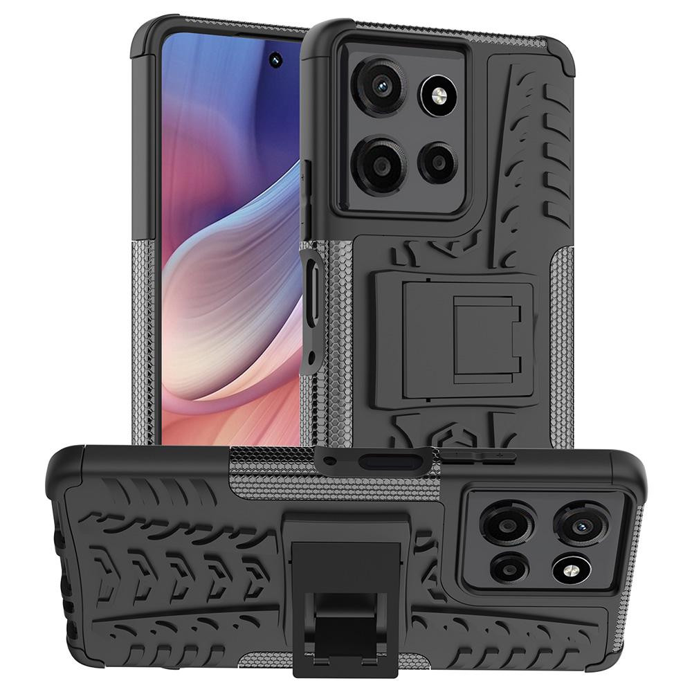 

For Motorola Moto G Power (2025) Case Tyre Pattern Design PC+TPU Phone Cover with Kickstand Black