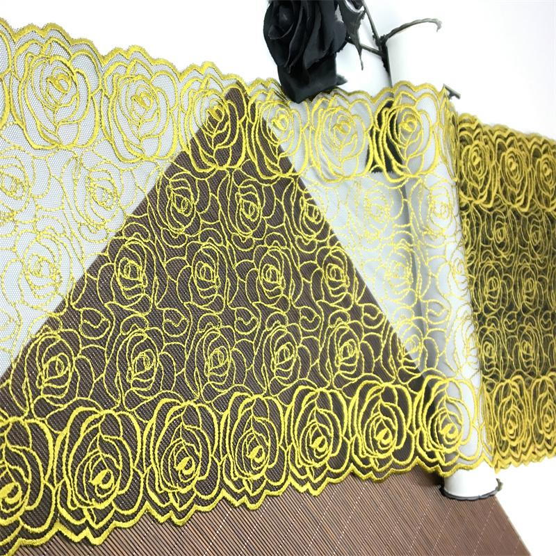 1m x 23cm Embroidery Net Lace, Golden Corded Floral Embroidery Mesh Fabric Lace for Dress, Lingerie, Bra, Underwear, Garment, DIY Sewing