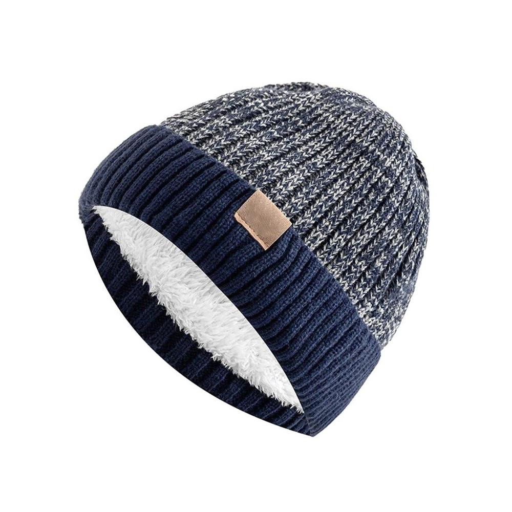 New Unisex Two-Tone Winter Hats Add Fur Lined Men And Women Fashion Warm Beanie Cap Casual Winter Knitted Hats