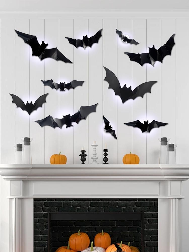 12 Stück Halloween-Fledermäuse Wanddeko, im Dunkeln leuchtende Fledermaus-Wandaufkleber für Halloween-Partys, Schlafzimmer-Fensterdekorationen