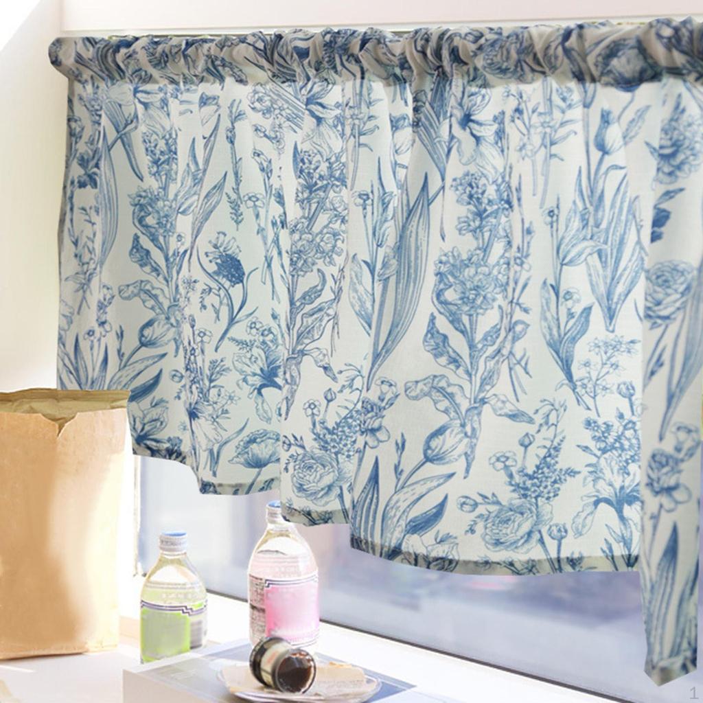 Half Curtain Rod Pocket Curtains Rustic Floral Pattern Farmhouse Valance Drapes for Home Bedroom