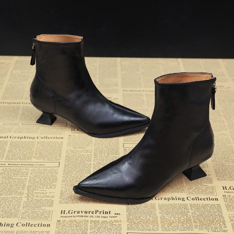Fashion Vintage Strange Heels Woman Ankle Boots Fashion Pointed Toe Party Dress Short Booties Autumn Winter Ladies Shoes