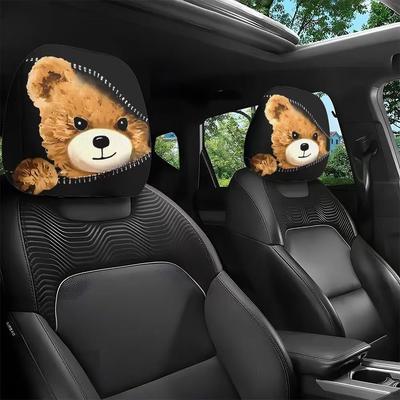 2Pcs Universal Car Seat Cover Santa Claus Breathable Car Headrest Cover Dust-proof Elastic Car Seat Headrest