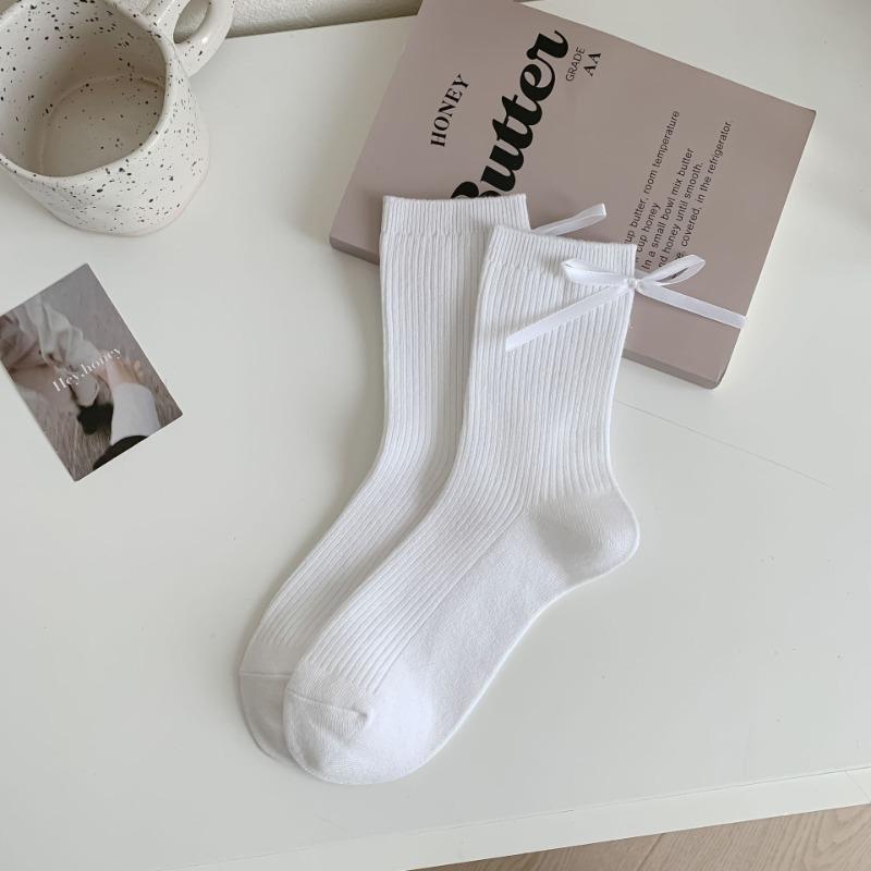 

Spring and Summer Thin Socks, Women s Tied Bow, Breathable Mid-calf Socks, Vertical Bar, Anti-odor and Anti-friction, Exquisite Cotton Socks 1 pair білий