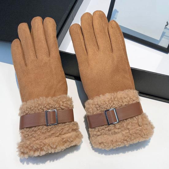 Yousheng Women's Faux Suede Gloves with Faux Fur Cuff Winter Warm Fleece Lined Touch Screen Gloves for Outdoor Skiing Cycling