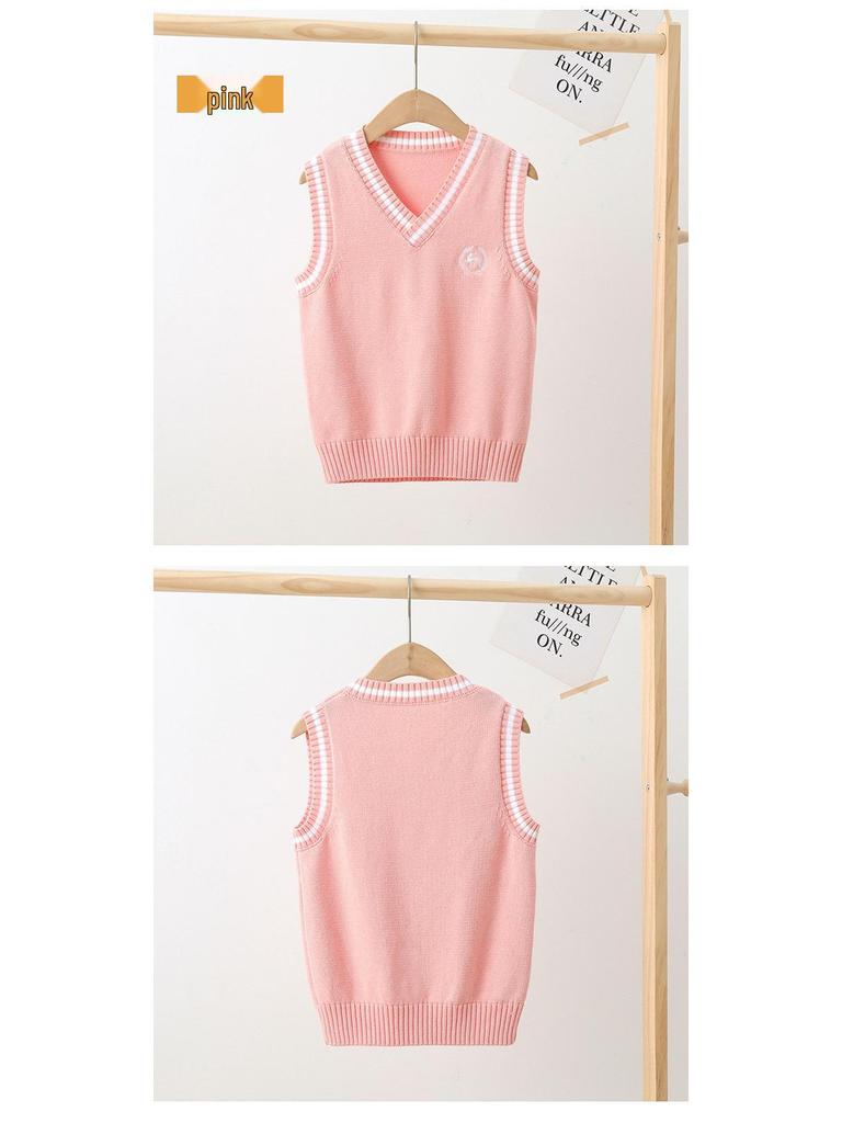 Kids' College-Style Knitted Sweater Vest for Spring & Autumn - Unisex Pullover for Kindergarten & Primary School