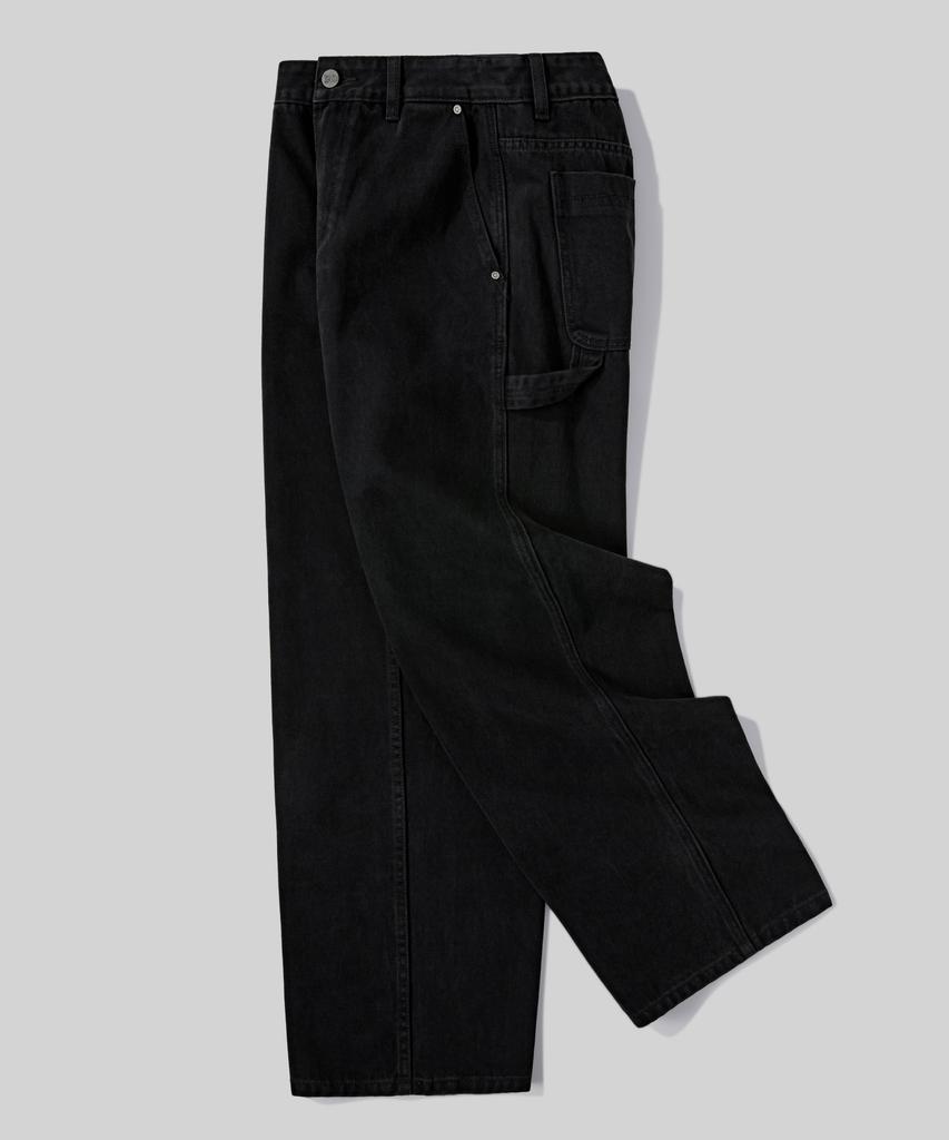 Beodeonteu Garment-Dyed Carpenter Wide Cotton Pants [Black]