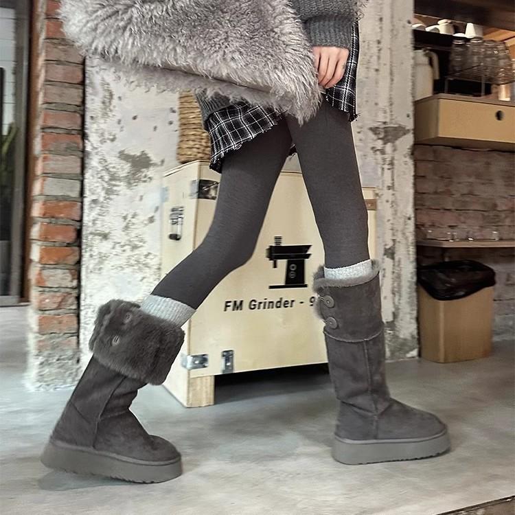 Wool version~ grey tall snow boots women's new winter thick-soled boots with fleece and thicker two thermal cotton boots