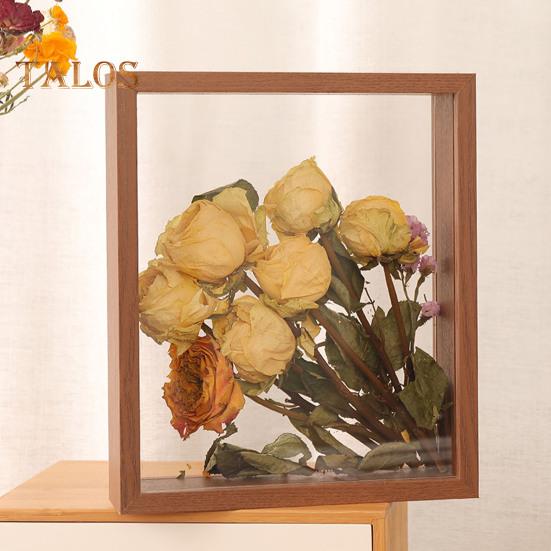 Holz-Fotorahmen, durchsichtiger, doppelseitiger Ausstellungsständer, rustikaler schwebender Bilderrahmen für den Schreibtisch, zur Präsentation getrockneter Blumen, DIY-Bastelarbeiten