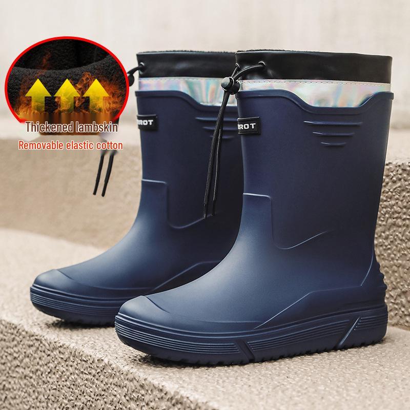 Men's Fashionable Waterproof Mid-Calf Non-Slip Rubber Boots - Warm Outdoor Short Boots
