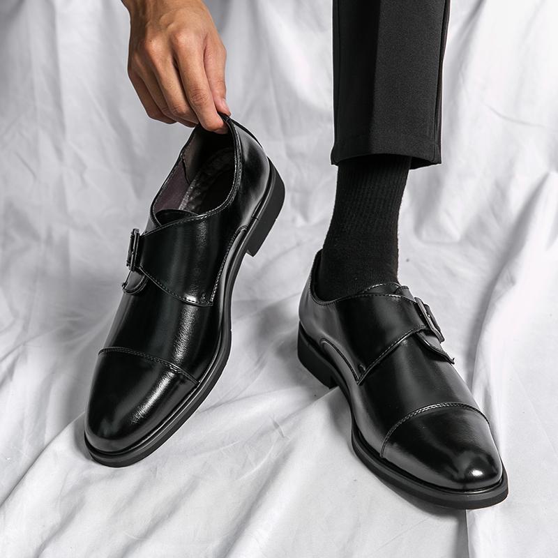 Fashion High Quality Brand Men's Leather Casual Shoes Pointed Banquet Dress Shoes High-end Elegant Brown Men's Business Work Shoes