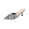 Luxury Women's 2024 Summer Korean Edition Sequin Heel High Heel Slippers for Women's Outwear Pointy Slippers