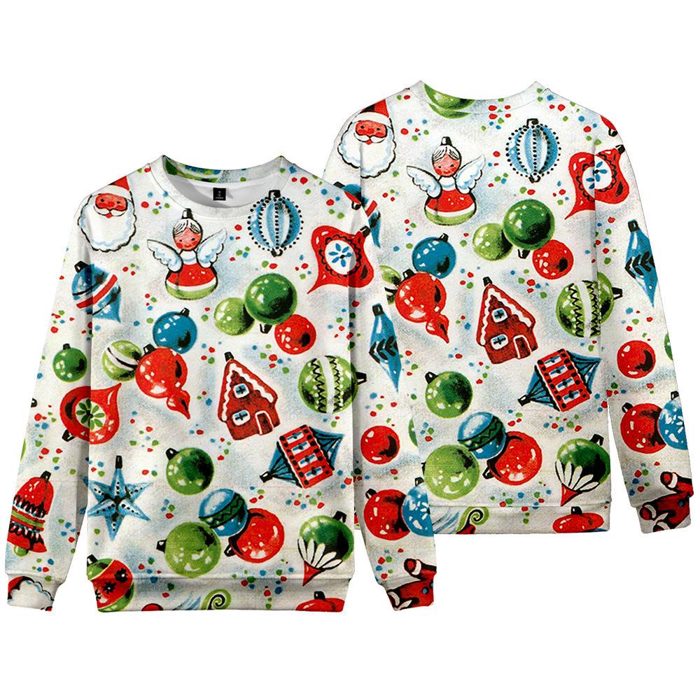 Europe, America, autumn and winter new Christmas versatile crew neck sweater 3D digital printing Santa loose long-sleeved jacket