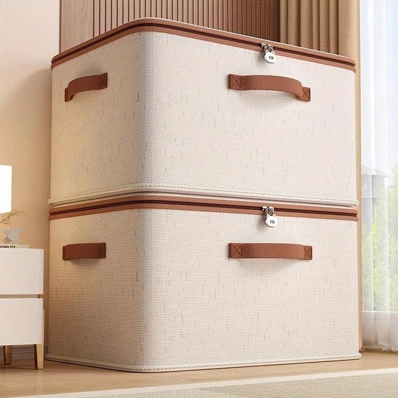 White Zippered Storage Box - Heavy Duty Linen Organizer for Clothes, Jewelry, Shoes & Accessories, Travel & Home Use