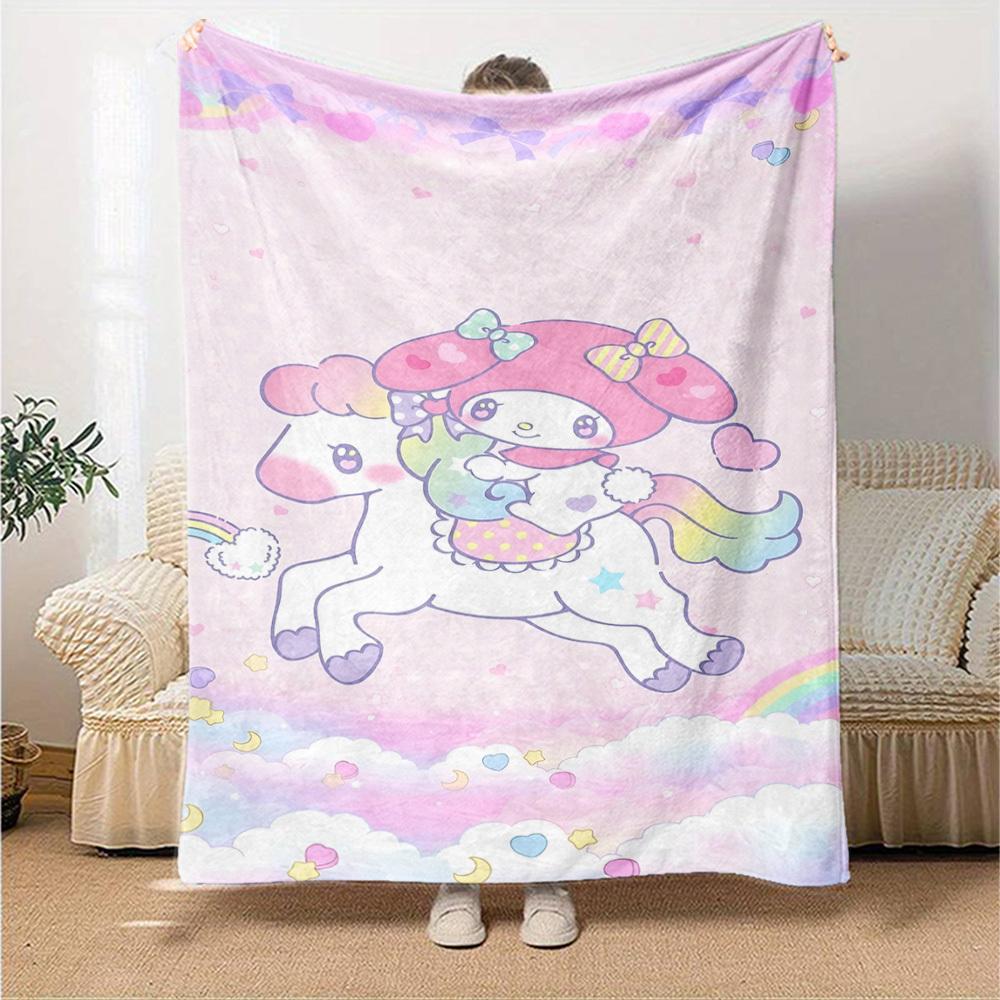 1pc My Melody Unicorn Blanket Lightweight Flannel Throw for Sofa Bed Travel Camping Livingroom Office Couch Chair
