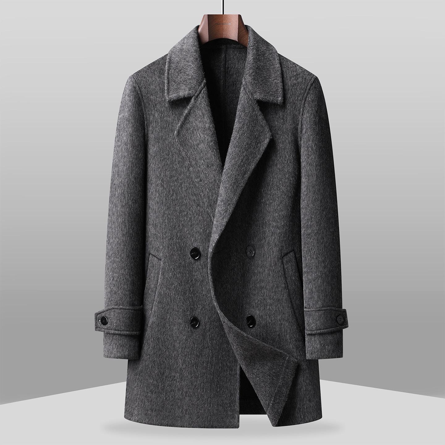 

Men s Double-Breasted Wool Coat - High-End, Fashionable, Suit Collar, Cashmere Casual Jacket for Autumn/Winter 185/2XL (160-175 jin)