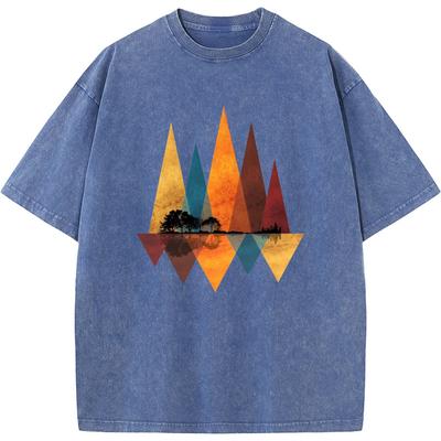 Floresta de Montanha Profundamente Selvagem Camiseta Lavada Masculina Algodão Verão Solta Casual Camiseta Descolorida Novidade Moda Camiseta Descolorida