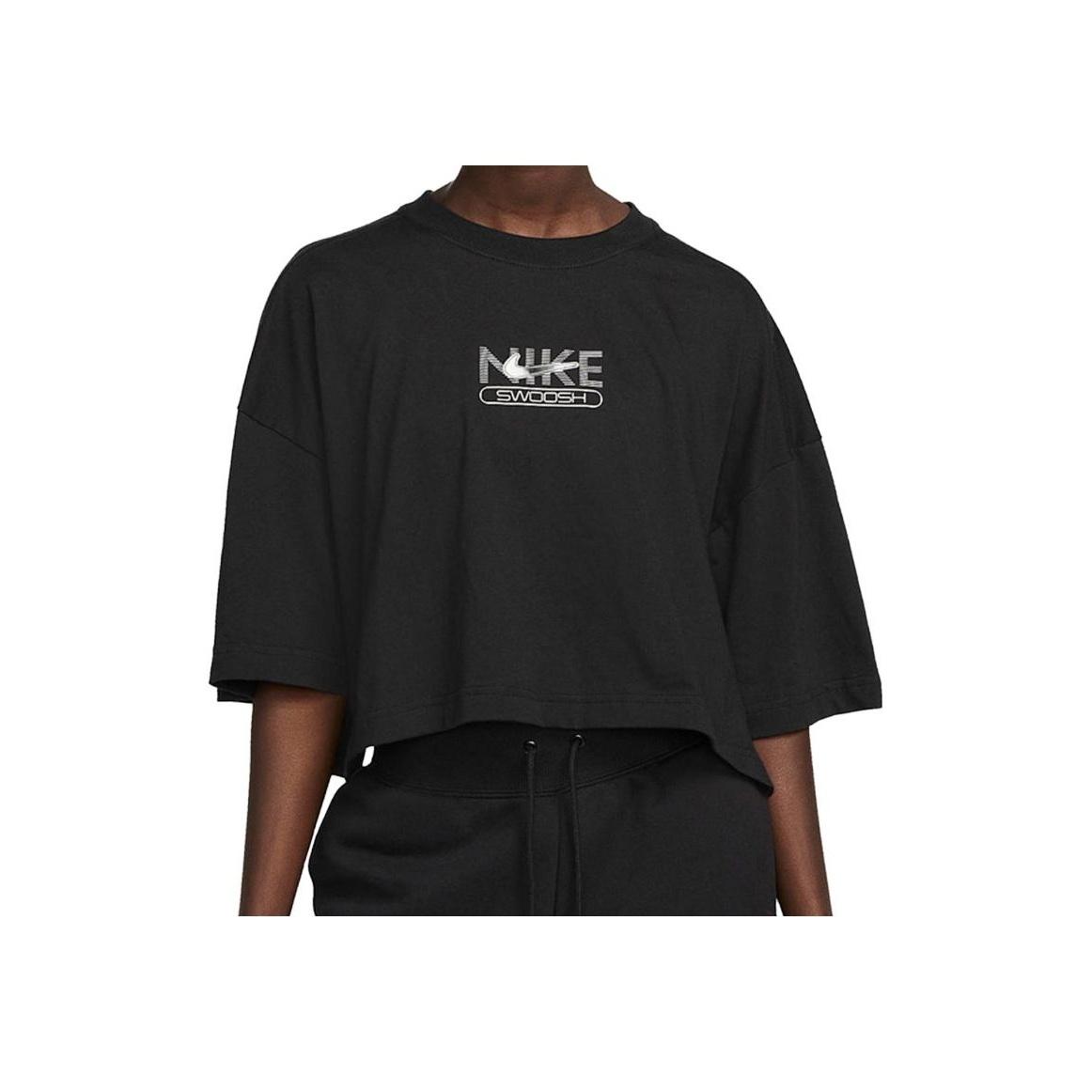 

Nike Свободная дышащая повседневная футболка с коротким рукавом и принтом логотипа для женщин, черные топы DR5625-010 L