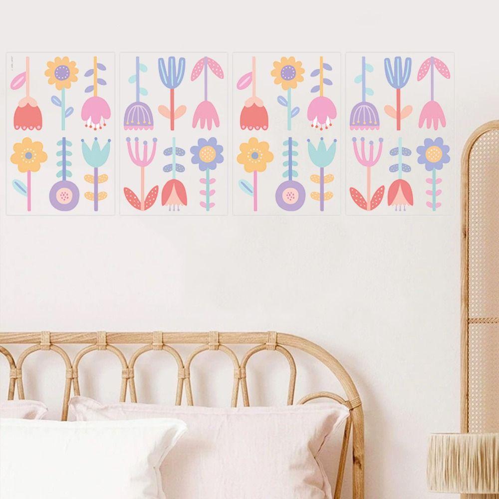 4 sheets Beautiful Flower Wall Stickers PVC Aesthetic Wallpaper Background Decor Decals  Bedroom