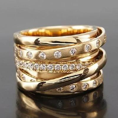 Inel Metalic Popular Culoare Aurie Multistrat Înfășurat Incrustat Cristal Stras Zircon Femei pentru Femei Petrecere Accesorii Zircon