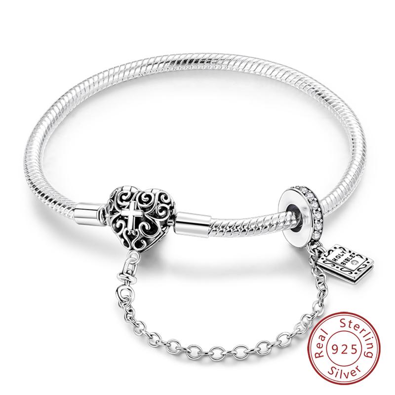 925 Silver Heart Shaped Series Love Forever Shining Zircon Bracelets Fit DIY Charm Beads Birthday Jewelry Gift