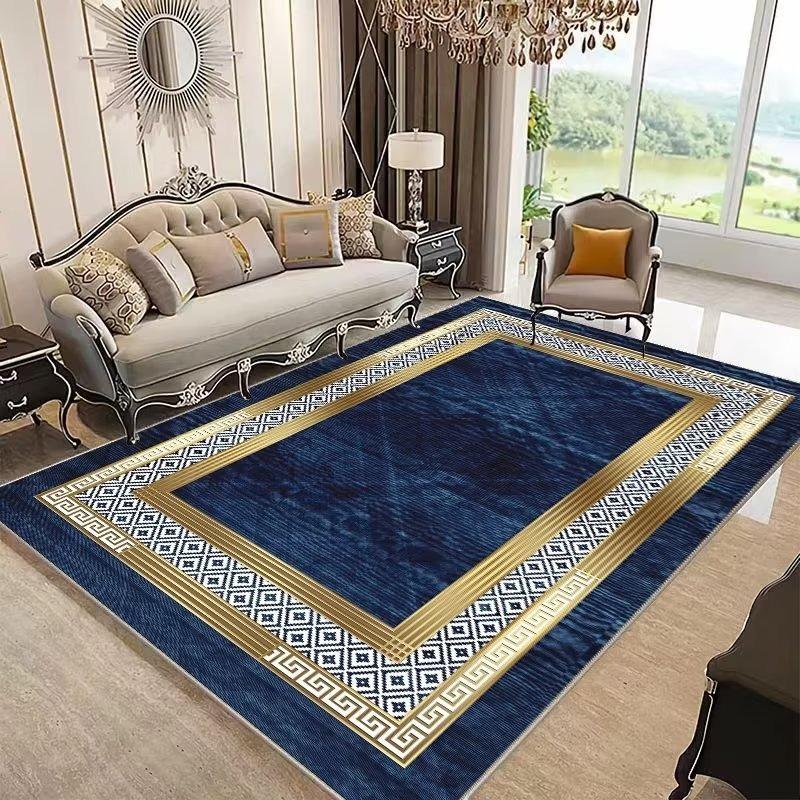 Luxury Marble Carpet with Gold Edging, Anti Slip Carpet Geometric Pattern Mat Living Room Bedroom High-end Home Decoration