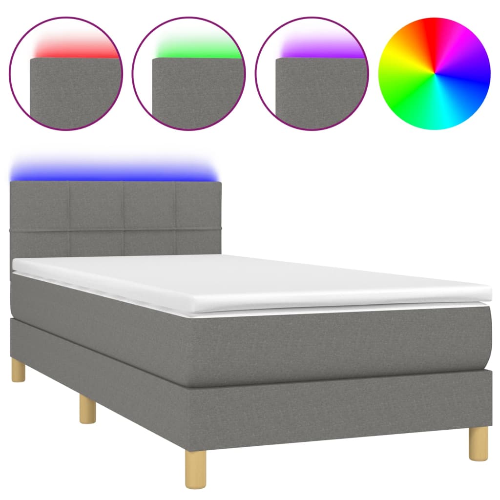 Box Spring Bed with Mattress & LED Dark Grey 80x200 cm Fabric