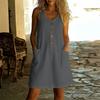 Women Sleeveless U-Neck Tank Dress Button Front Pocket Casual Loose Mini Dress