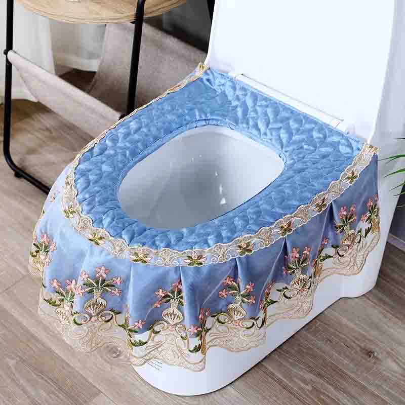 

Побутовий двосторонній тканинний мереживний чохол на сидіння для унітазу, потовщений, водонепроникний, на блискавці, універсальний, всеохоплюючий чохол на сидіння для унітазу