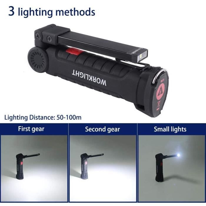 Lampe de travail - LED - 800Lm - Rechargeable - 5 modes - Base magnétique