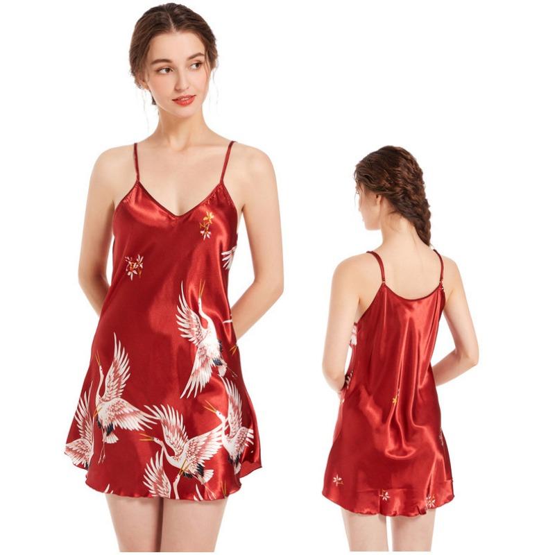 Women's Cranes Large Size Short Section Thin Halter Dress Inside The Summer Sexy V-neck Homewear Pajamas