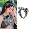 Women's White Black Plaid Headband with Center Bow Knot for Lady Girls Daily Casual Hair Hoop Accessories