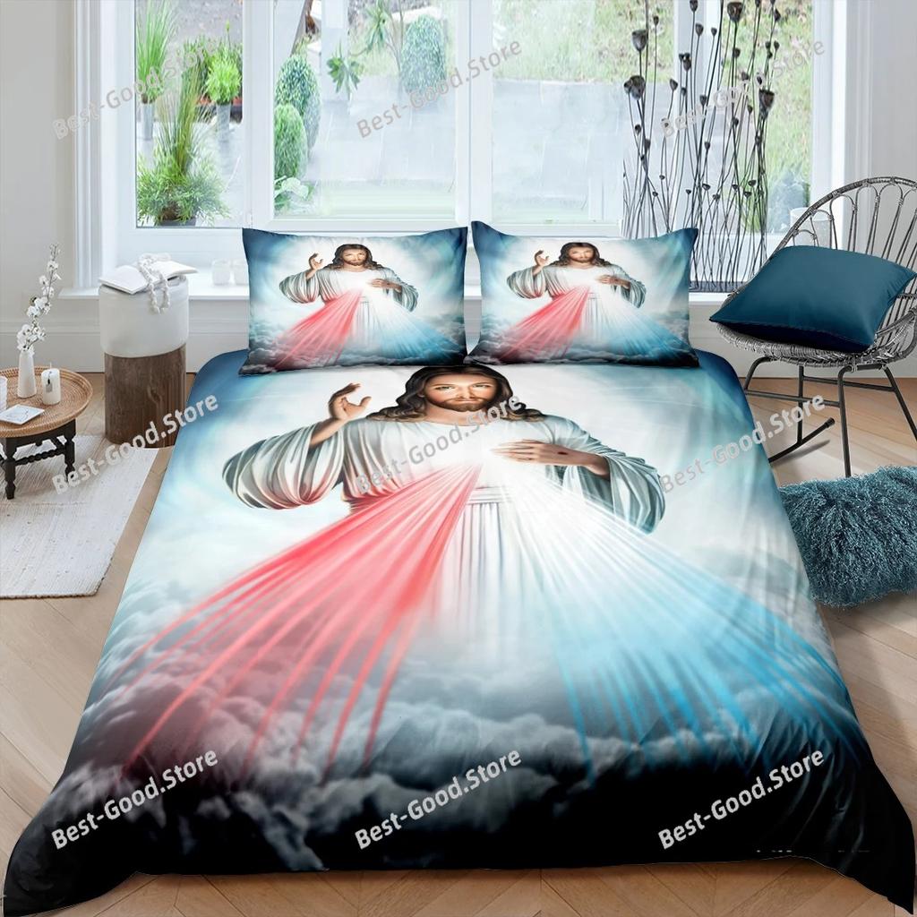 3D Jesus Duvet Cover Christian Sacred Jesus Bedding Set Comforter Cover Suitable For Christian Jesus Bedding God Bless You 032