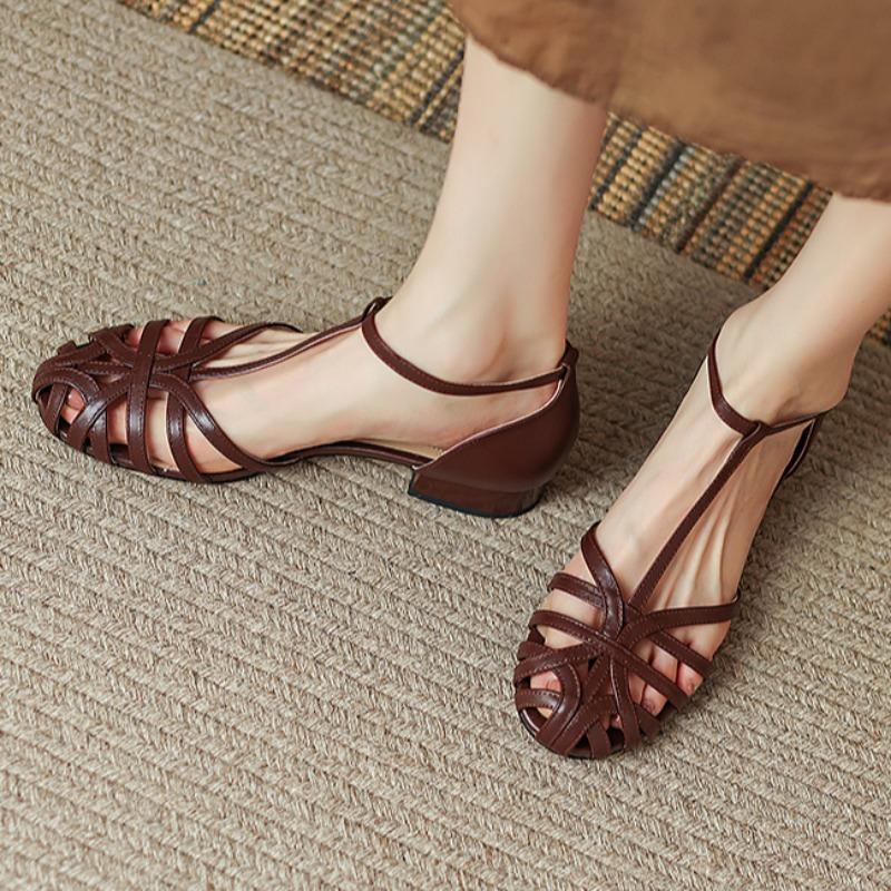 Fashion Women Casual Sandals High Heels Shoes Woman Summer 2025 Trend Elegant Hollow Loafers Dress Soft Leather Shallow Sandalias Mujer