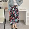 DIMANAF Plus Size Lady Skirts Floral Print Elegant Pleated A-Line 2022 New Summer Beach Fashion Women Clothing
