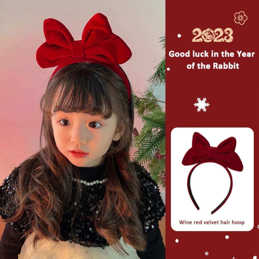 Vintage Red Headband Velvet Hair Band Headwear Girl Hair Hoop Christmas New Year Hair Accessories